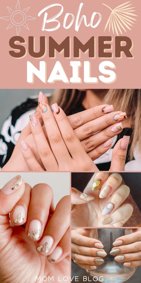 Collage of summer nails, nail art, and nail designs. Boho Summer Nails, Dip Nails, Muted Pink, Round Nails, Boho Summer, Nail Trends, Natural Nails, Summer Nails, Simple Designs