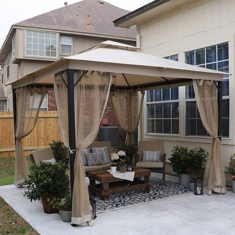 Terrace Gazebo Pergola Ideas, Gazebo Over Patio, Small Pergola Patio, Rooftop Decor, Small Gazebo, Gazebo Patio, Metal Gazebo, Patio Stairs, Gazebo Decorations