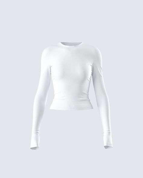 Nothing screams “timeless basic” like a white long sleeve top 🤍 With a versatile style and sleek fit, this piece is made from stretch jersey fabric and complete with a bodycon fit and a crew neck design 😌 At Home Outfits, Future Of Fashion, Bodycon Tops, Bratz Inspired Outfits, Shoes Heels Classy, Best Friend Outfits, Welcome To The Future, Jersey Long Sleeve, White Long Sleeve Top