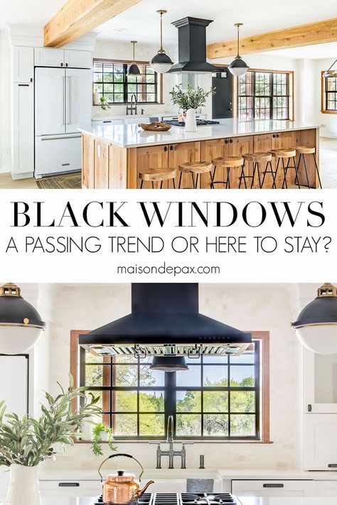 Learn more about black windows and other popular window trends to help you decide the best window options for your home's interior and exterior. AD #window #modernfarmhouse #windows Window Jamb Ideas, Black Exterior White Interior Windows, Best Windows For House, Dark Exterior White Windows, Black Or White Windows, Homes With Black Windows, Black Window Interior, Black Window Frames Interior, Window Styles For Homes