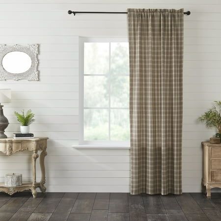 Create a clean, modern farmhouse look for your home. The Sawyer Mill Charcoal Plaid Panel 96x40 features beautiful charcoal black striping over a deep tan base to create a classic, rustic plaid. Includes a soft, white cotton lining to filter sunlight and prevent fading. A rod pocket and loops offer easy hanging options. Size: 96 x 40.  Color: Beige. Plaid Room, Plaid Curtains, Vhc Brands, Windowpane Plaid, Cottage Style Decor, Farmhouse Curtains, Black Windows, Curtains Living, Black Curtains