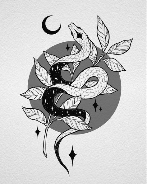 Space celestial galaxy snake tattoo design line art Boho Snake Drawing, Celestial Snake Art, Snake Witch Tattoo, Snake And Plant Tattoo, Galaxy Snake Tattoo, Cosmic Snake Tattoo, Witchy Snake Tattoo, Celestial Snake Tattoo, Snake Line Drawing