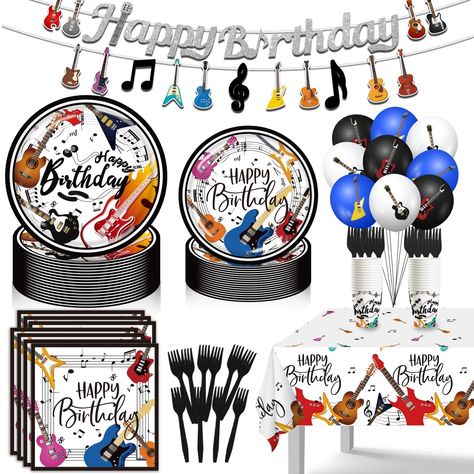 PRICES MAY VARY. Unique design: If you are looking for an music theme party decorations, look no further! our music themed party decorations can easily create an amazing birthday party. designed with music themed guitar, all of them are make your birthday time fill with the music themed guitar atmosphere . Value Pack: Our music theme party decorations set contains 111Pcs to host a party for 20 guests.include 1 ‘happy birthday’ banner, 20 large 9" paper plates, 20 small 7" paper plates, 20 paper Sing Birthday Theme, Guitar Themed Birthday Party, Drum Birthday Party, Music Theme Party Decorations, Guitar Birthday Party, Rock Band Party, Music Birthday Party Theme, Rock And Roll Theme Party, Drum Birthday