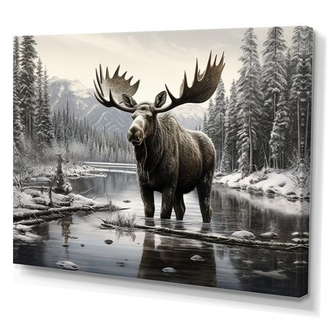 This beautiful "Brown White Moose Winter Majesty" Canvas Art is printed using the highest quality fade resistant ink on canvas. Every one of our Animals Wall art is printed on premium quality cotton canvas. Wildlife Home Decor, Animal Canvas Art, Family Canvas, Winter Szenen, Sunset Canvas, Animal Canvas, Custom Decor, Colorful Birds, Acrylic Wall Art