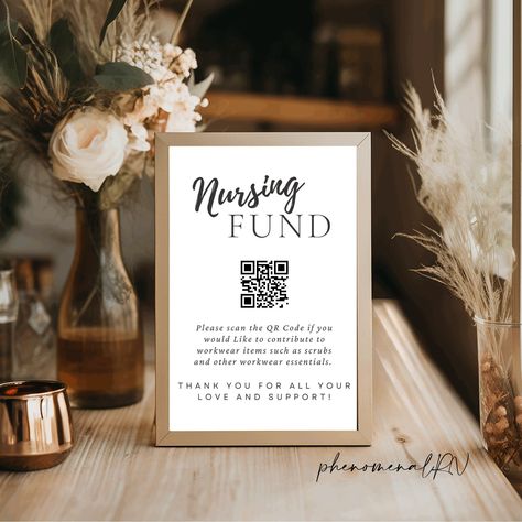 Digital Files included for Editing in Canva:  5x7 Size customizable printable table Sign 8x10 Size customizable printable table Sign You will also receive instructions on how to generate your QR code using an already existing URL, Venmo, or Cash App and how to export your signs! Congratulations, Nurse! Celebrate your hard-earned achievement with this Nurse Graduation Nursing Fund Gift Table Sign Digital Canva Template. Perfect for decorating your graduation party space, this download includes 2 Nurse Grad Party Food, Nursing Centerpieces Graduation, Nursing Graduation Decorations, Nursing Grad Party Ideas, Congratulations Nurse, Graduation Party Table Decorations, Graduation Candy Table, Nurse Grad Parties, Nurse Graduation Party Decorations