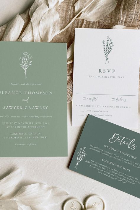 Minimalist Botanicals Sage Green Wedding Invitation Online Wedding Invitations Templates, Wedding Sage Green, Bohemian Wedding Invitation, Wedding Flatlay, Wedding Invitations Unique, Botanical Wedding Invitation, Wedding Invitation Floral, Invitation Minimalist, Wedding Aesthetics