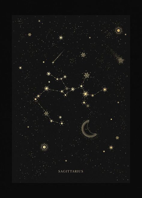 Zodiac Sign Aquarius, Aquarius Constellation, Moon Dust, Metallic Foil, Black Paper, Foil Print, Night Sky, Zodiac Sign, Foil