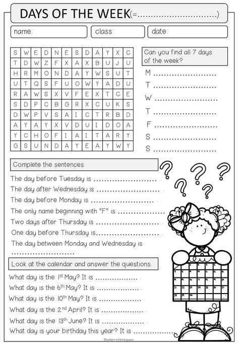 Days If The Week Activities, Basic English Words For Beginners, Worksheet About Days Of The Week, Week Days Worksheet, Days Of The Week Worksheet Grade 1, Days Of The Week Worksheet For Grade 2, How To Teach Days Of The Week, All About Me Worksheet For Kids, Maths Grade 1 Worksheets