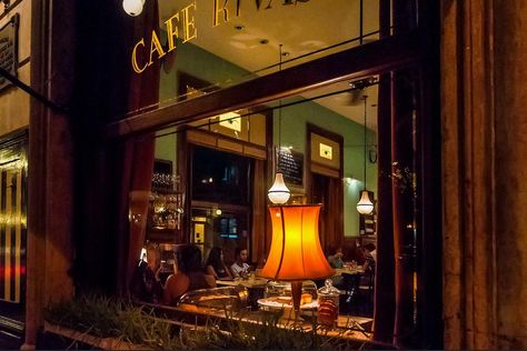 Looking through the night time window of Café Rivas... beautiful golden lighting glows within... Arte Jazz, Aesthetic Restaurant, Jazz Bar, Golden Lighting, Jazz Club, You Left Me, Cinematic Photography, You Left, Pretty Places