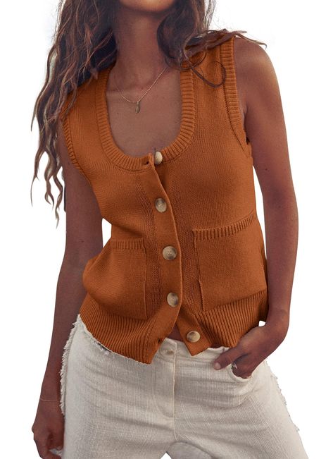 Summer Sleeveless Tops, Cute Sweater Vest, Sleeveless Tops For Women, Women Sweater Vest, Womens Going Out Tops, Ladies Tops Blouses, Womens Knit Tops, College Fits, Womens Tops Dressy