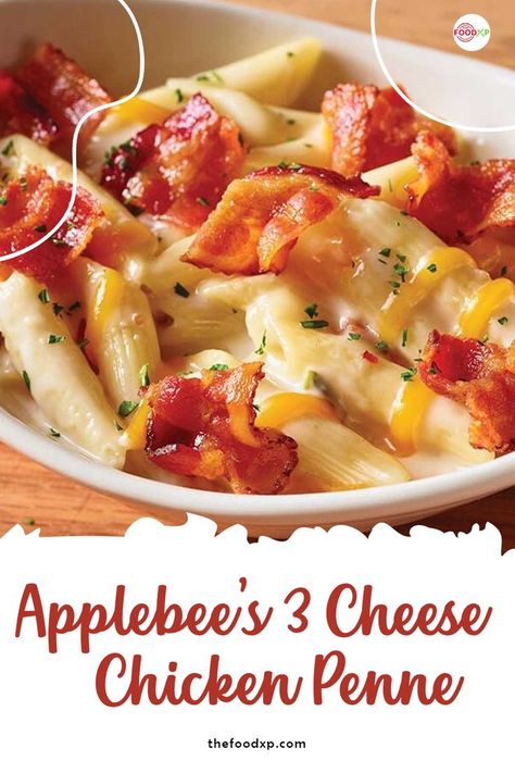 Applebees 3 Cheese Chicken Penne Recipe, 3 Cheese Chicken Penne, Three Cheese Chicken Penne, Chicken Penne Recipes, Applebees Recipes, Chicken Penne Pasta, Recipe With Bacon, Penne Recipes, Penne Pasta Recipes