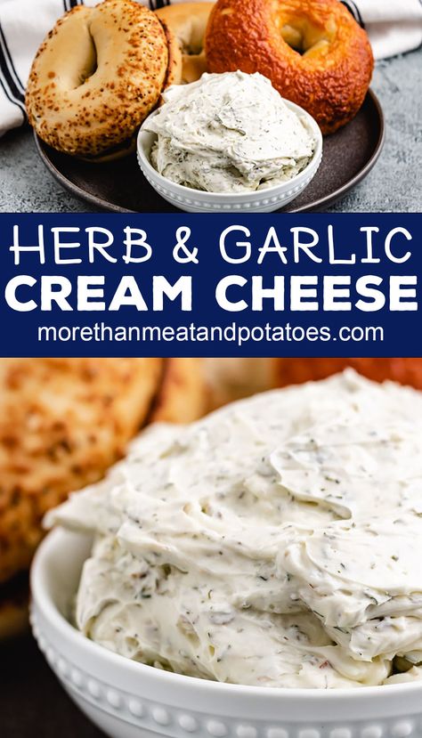 Bagel Spread Recipes, Herb Cream Cheese Recipe, Garlic And Herb Cream Cheese, Garlic Cream Cheese, Cream Cheese Spread Recipes, Bagel Spread, Cheese Spread Recipes, Flavored Cream Cheeses, Cream Cheese Sandwiches