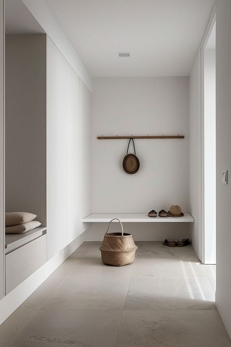 20 Minimalist Mudroom Decor Ideas » Lady Decluttered Minimalist Mudroom, Minimalist Storage Ideas, Mudroom Decor Ideas, Mudroom Storage Ideas, Minimal Bedroom Decor, Scandinavian Bedroom Decor, Minimalist Storage, Mudroom Storage, Lady Decluttered