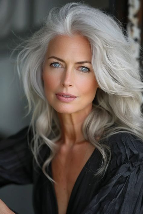 Hair Color Guide, Long Silver Hair, Women Haircuts Long, Silver Haired Beauties, Grey Hair Inspiration, Beautiful Gray Hair, Silver Hair Color, Silver Grey Hair, Hepburn Style