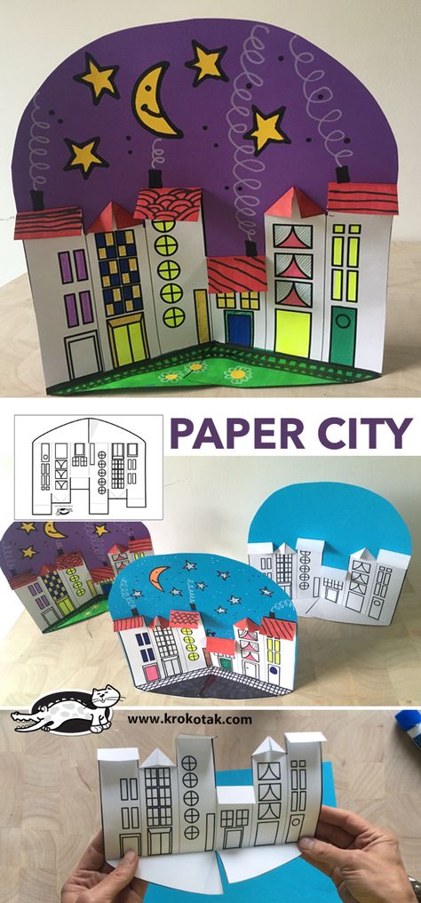 PAPER CITY Paper City Printable, Diy With Kids, Diy – Velikonoce, Paper City, Elementary Art Projects, Seni Origami, Art Lesson Plans, Paper Crafts For Kids, Childrens Crafts