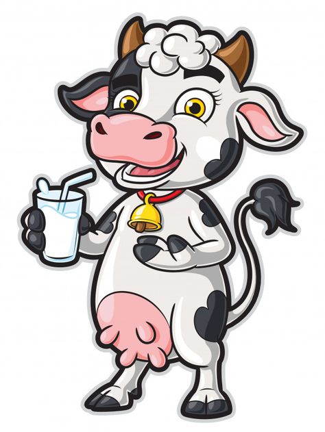 Cow cartoon character holding a glass of milk Premium Vector |  #Freepik #vector #logo #food #character #cartoon Cow Milk Benefits, Cow Cartoon Images, Food Character, Farm Animal Paintings, Cow Cartoon, Cows Milk, Starting A Coffee Shop, A Glass Of Milk