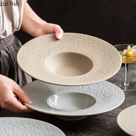 Ceramic Dinner Plate Restaurant Creative Stone Pattern Dessert Plate Thick Soup Plates Pasta Plates Elegant Plates Sets, Ceramic Pasta Plate, Pasta Plate Ceramic, Plates Illustration, Ceramics Tableware, Thick Soup, Restaurant Plates, Ceramic Dinner Set, Ceramic Dinner Plates