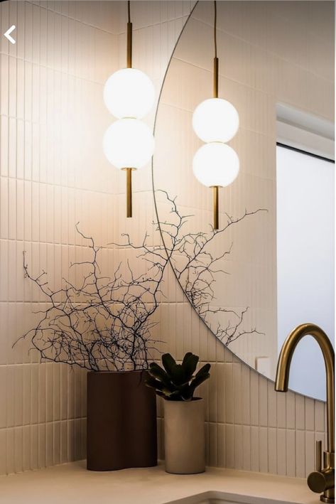 Wet Room Lighting, Anthropologie Light Fixtures, Ensuite Lighting Ideas, Dinning Room Pendant Light, Beauty Therapist Room, Bathroom Pendant Lighting Ideas, Powder Room Pendant Light, Pendant Light In Bathroom, 1950 Bathroom Remodel