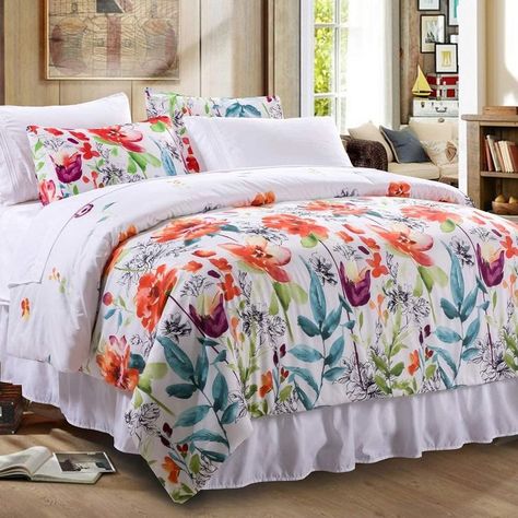 The bright colored floral print pattern against the white base allow this printed comforter set to bring the joyful, fresh, and vibrant vibe of spring to any bedroom. It looks fresh and full of life. This teen/girl/women colorful comforter set is made from lightweight fabric to provide ultimate comfort. It is lightweight but is still breathable and warm thus keeping you cozy, warm and snug all night long. Complete Bedding Set, Floral Comforter Sets, Colorful Comforter, Down Alternative Comforter, Floral Comforter, Outdoor Furniture Sofa, King Comforter Sets, Bed Skirt, Queen Comforter Sets