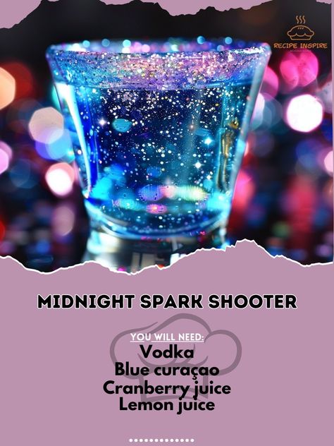 Sparkle Jello Shots, Glitter Shots Alcohol, Halloween Mixed Drinks Recipe, Drinks With Glitter, Cool Alcoholic Drinks, Galaxy Cocktail Recipe, Simple Shots, Fun Halloween Drinks, Sparkle Cocktail