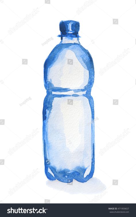 Plastic Water Bottle Drawing, Plastic Bottle Drawing, Water Bottle Painting, Water Bottle Illustration, Water Bottle Drawing, Bottle Watercolor, Pi Art, Composition Drawing, Water Watercolor