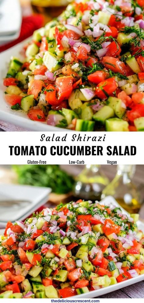 Salad Shirazi, Persian Salad, Shirazi Salad, Soup Appetizers, Cucumber Tomato Salad, Tomato Cucumber, Summer Corn Salad, Cucumber Recipes, Low Carb Vegan