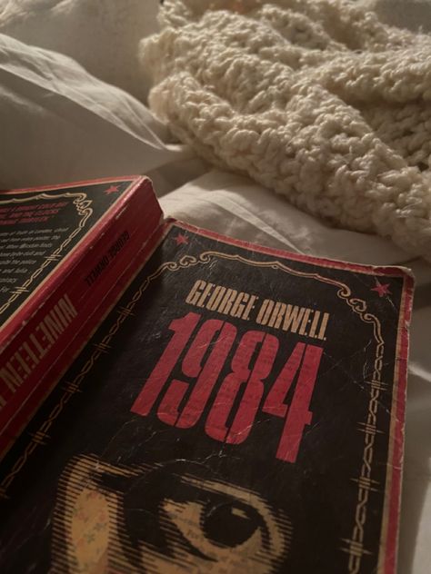 Reading a book in bed 🫶 Classical Books Aesthetic, 1984 Book Aesthetic, 1984 George Orwell Aesthetic, Classic Books Aesthetic, 1984 Aesthetic, 1984 Orwell, 1984 By George Orwell, Guess Book, 1984 Book