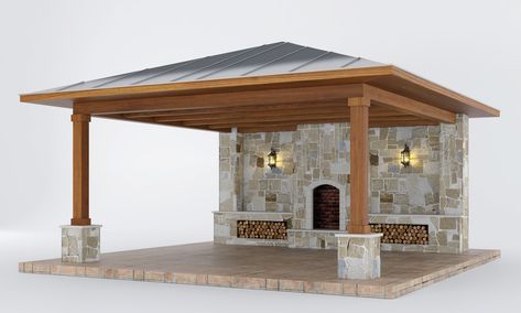 Outdoor Fireplace Patio Stone Covered 3D Model on Behance Stone Gazebo, Italian Fireplace, Fireplace Patio, Patio Stone, Simple Pool, Italian Farmhouse, Outdoor Fireplace Patio, Dream Backyard, Patio Stones