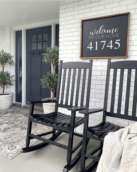 Blessed Ranch, Front Porch Furniture, House Front Porch, Porch Furniture, Welcome To Our Home, Front Porch Decorating, Number Sign, Mitered Corners, Front Door Decor