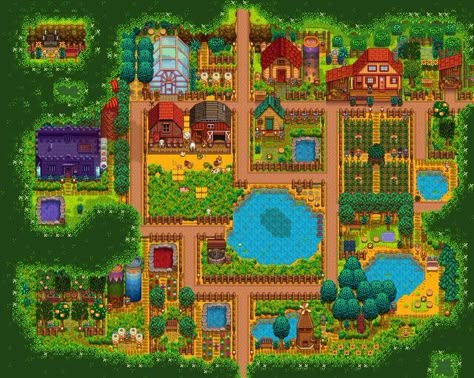 Stardew Farm Layout, Stardew Valley Farm Ideas, Stardew Farm, Farm Layouts, Stardew Farms, Stardew Valley Ideas, Stardew Valley Farm, Stardew Valley Layout, Forest Farm