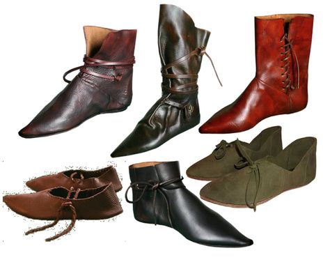 men's medieval footwear Medieval Shoes Diy, Medieval Shoes Men, Medieval Footwear, Boots Medieval, Medieval Boots, Medieval Shoes, Century Shoes, Historical Shoes, Medieval Clothes