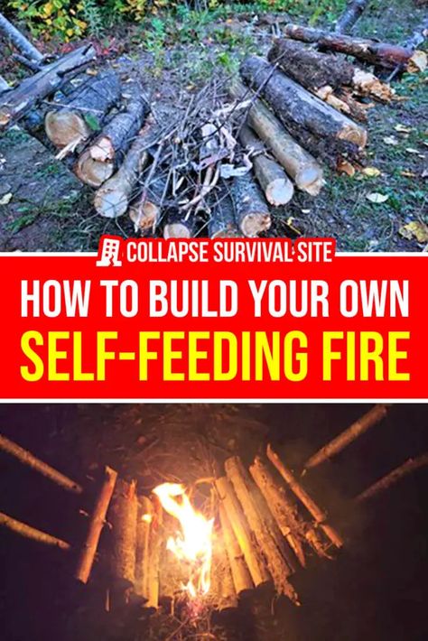 Building a self-feeding fire is a sustainable and efficient way to keep a fire burning without constant maintenance. Kids Survival Skills, Survival Skills Emergency Preparedness, To Build A Fire, Bushcraft Skills, Survival Skills Life Hacks, Survival Life Hacks, Fire Burning, Urban Survival, Diy Things