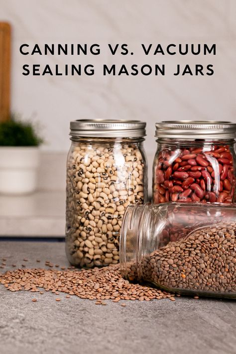 Vacuum sealing in mason jars is often referred to as “dry canning,” but it’s essential to understand that it’s a different process. While traditional canning is about preserving foods for months or even years, vacuum sealing is more about maintaining freshness for a shorter period, particularly for dry foods. Vacuum Seal Mason Jars, Storing Canning Jars, Vacuum Canning In A Jar, Mason Jar Vacuum Sealing, Electric Mason Jar Vacuum Sealer, Mason Jar Sealer, Vacuum Sealing Food In Jars, Canning Dry Goods, Vacuum Seal Jars