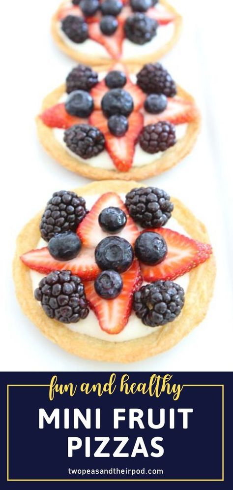 Make any party or get-together more special with the perfect dessert! Everyone will love to get their own Mini Fruit Pizzas. With a cream cheese frosting and mixed berries, this recipe is fun to serve on the 4th of July! Feel free to use your favorite fruit as toppings! Mini Fruit Pizza, Fruit Pizzas, Mini Fruit Pizzas, Sugar Cookie Crust, Fruit Pizza Recipe, Frosting Recipes Easy, Pizza Recipes Homemade, Refreshing Desserts, Dessert Pizza