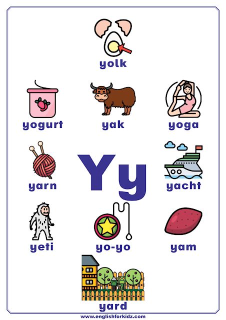 Y Is For, Letter A Words For Preschool, Y Letter Words, Y Words For Kids, Letter Y Worksheet, Letter L Words, Y Worksheet, Letter Y Worksheets, English Abc