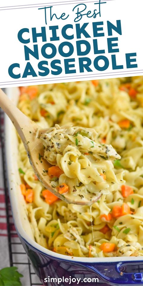 This Chicken Noodle Casserole recipe is the best - the definition of comfort food! With my tips and tricks, your whole family will fall in love with this delicious chicken and noodle casserole. Leftover Chicken And Noodles, Dinner Recipes With Leftover Chicken, Pesto Chicken Pasta Recipes, Best Chicken Noodle Casserole, Chicken Pasta Crockpot Recipes, Pasta Crockpot Recipes, Cooked Chicken Recipes Leftovers, Chicken Egg Noodle Casserole, Pasta Bake Chicken