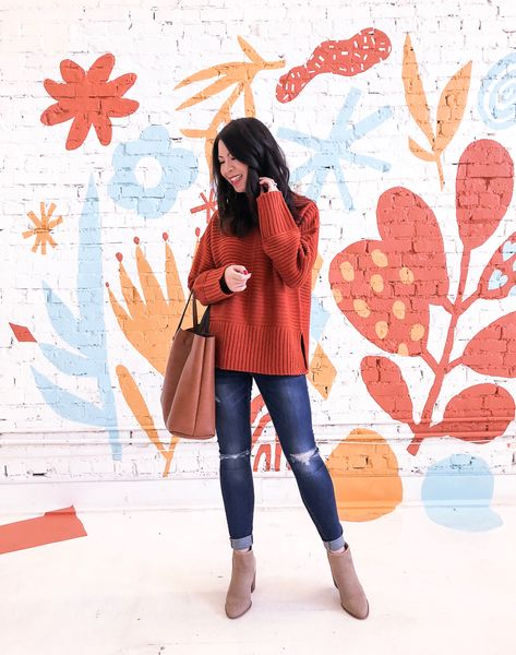 2018 Instagram, Burnt Orange Sweater, Cozy Wrap, Red Plaid Shirt, Orange Sweater, Fall Staples, Autumn Wardrobe, Outfit Invierno, Orange Sweaters