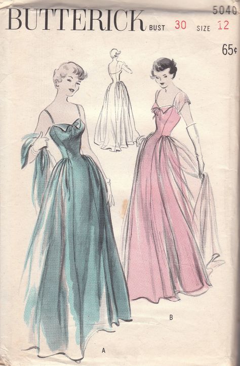 Gown Dress Pattern, Evening Gown Pattern, Vintage Fashion Sketches, Patron Vintage, Gown Pattern, Vintage Dress Patterns, Butterick Pattern, Evening Gown Dresses, Dress Making Patterns