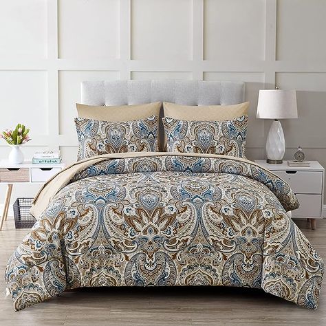 Brown Comforter Sets, Paisley Comforter, Brown Comforter, Comforter Sets Boho, Paisley Bedding, Pattern Bedding, Boho Comforters, Blue Comforter, Queen Size Comforter