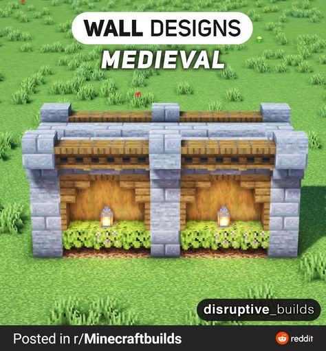 Minecraft Foundation Ideas, Wall Idea Minecraft, Minecraft Border Wall, Minecraft Border Wall Ideas, Minecraft Town Wall, Chest House Minecraft, Minecraft Automatic Storage System, Minecraft Village Wall Ideas, Minecraft Entrances