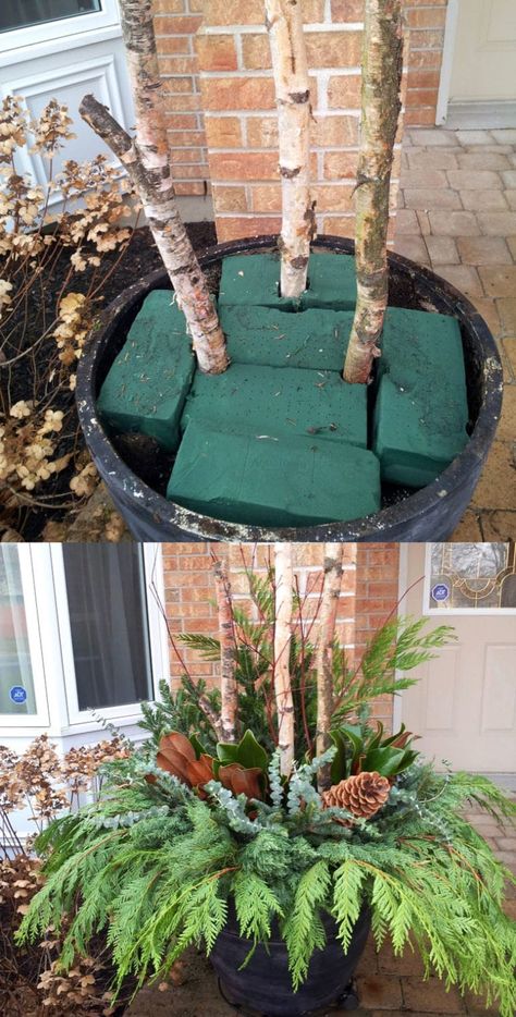 Outdoor Holiday Planters, Outdoor Christmas Planters, Jul Diy, Holiday Planter, Winter Planter, Gubahan Bunga, Christmas Planters, Christmas Decorations Diy Outdoor, Diy Outdoor Decor