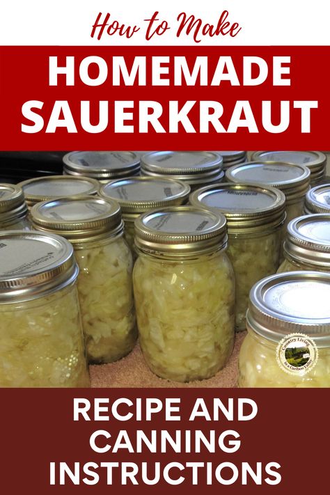 Homemade Sauerkraut Recipes Fermenting, Diy Sauerkraut How To Make, Sauerkraut Recipes For Canning, Canning Sauerkraut In Jars, Canning Saurkraut Recipes, Canning Homemade Sauerkraut, Saurkraut Recipes Homemade Quick, How To Can Sauerkraut Mason Jars, How To Make Sauerkraut In A Jar