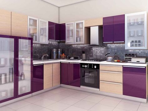 32 Two Colour Combination For Kitchen Laminates 11 32 Two Colour Combination For Kitchen Laminates Purple Kitchen Appliances, Purple Kitchen Cabinets, Purple Kitchen Decor, Arizona Kitchen, Kitchen Cabinets Color Combination, Modular Kitchen Cabinets, Interior Dapur, Modular Kitchens, Purple Kitchen