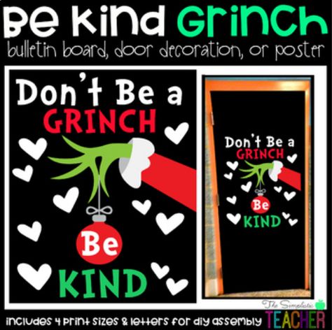 Grinch Bulletin Board, Easy Bulletin Board, December Bulletin Boards, Grinch Decor, Holiday Bulletin Boards, Christmas Bulletin Boards, Holiday Door Decorations, Christmas Door Decorating Contest, Christmas Classroom Door