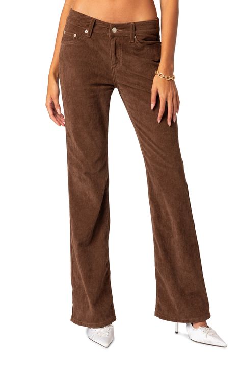 Classy corduroy brings a cool-weather-ready look to these low-rise bootcut pants. 100% polyester Machine wash, dry flat Imported Corduroy Bootcut Pants, Hooded Wool Coat, Pants Corduroy, Suede Pants, Corduroy Jeans, Bootcut Pants, Denim Maxi Skirt, Winter Color, Corduroy Fabric