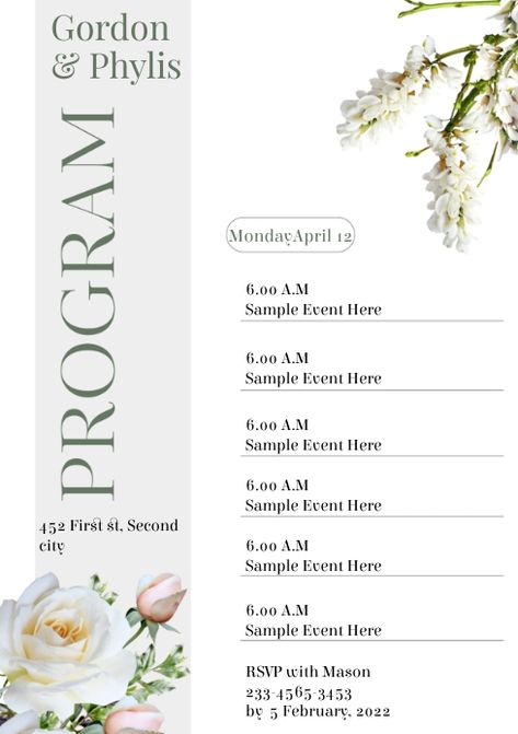 Wedding Programs Template Free Download, Program Of Events Design, Event Program Design Layout Ideas, Program Event Design, Wedding Promotion Design, Tentative Program Design, Program Schedule Design, Programme Design Layout, Graduation Program Design