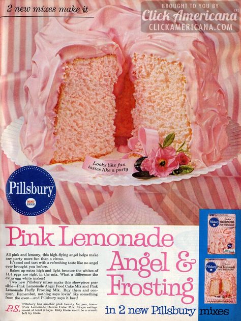 Pink Lemonade Cake, Resipi Kek, Angel Food Cake Mix Recipes, Vintage Baking, Magazine Advertisement, Vintage Cooking, Angel Cake, Food Ads, Bakery Shop