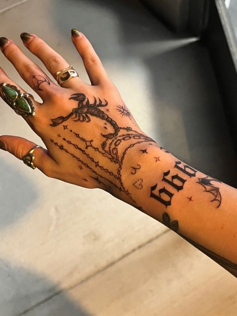 scorpion and bat hand tattoo customized for me Scorpion Woman Tattoo, Scorpio Sleeve Tattoo Women, Scorpion Hand Tattoo Women, Scorpio Hand Tattoos For Women, Scorpion Tattoo Hand, Scorpio Hand Tattoo, Bat Hand Tattoo, Scorpion Hand Tattoo, Tattoos Powerful