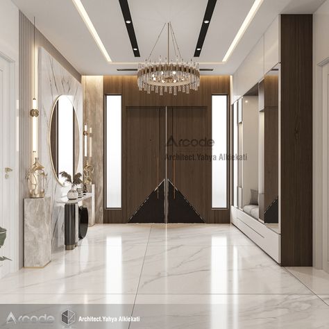 Villa Entrance on Behance Entrance Interior Design Luxury, Luxury House Entrance Door, Home Lobby, Villa Entrance, Luxury Houses Entrance, Bilik Idaman, Lobby Interior Design, Hall Interior Design, Luxury Living Room Design