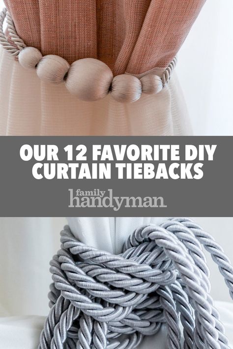 Farmhouse Curtain Tie Back Ideas, Sheer Curtain Tie Back Ideas, Diy Tiebacks For Curtains, Making Curtain Tie Backs, Creative Curtain Tie Backs, Drapery Tie Back Ideas, Curtain Tiebacks Ideas Diy, Curtain Tie Back Ideas Diy, Outdoor Curtain Tie Backs Diy